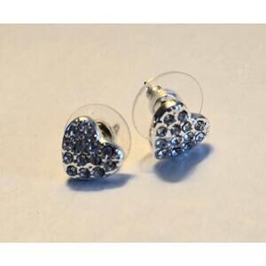 Heart-Shaped Silver Toned with Rhinestone Earrings